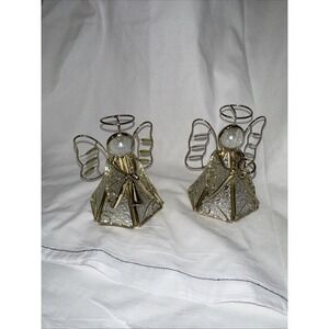 Stained Glass Instrumental Angels Christmas Ornaments Metal Set of‎ 2